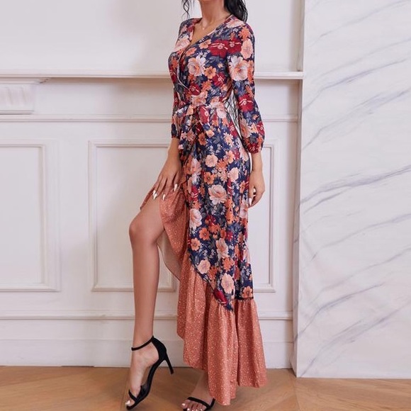 Boho High Low Ruffled Hem Floral Maxi Dress - Picture 3 of 4